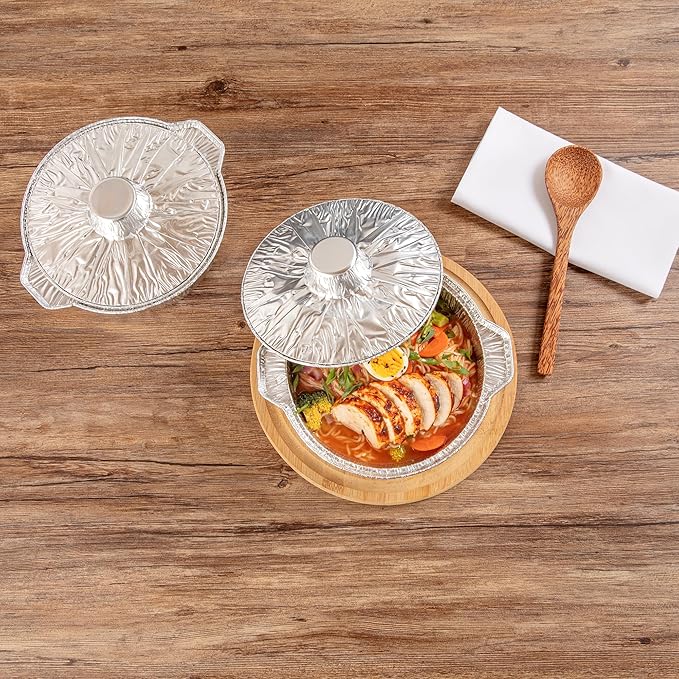 Foil Lux 60 Ounce Pans And Lids, 10 Disposable Pots With Lids - Oven-Ready, Stove Compatible, Aluminum Foil Baking Pans, Freezable, For Outdoor Camping, Vacation, Picnic, And More - Restaurantware