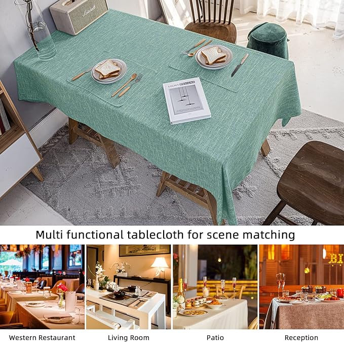Waterproof Cotton Linen Tablecloths Rectangle Dining Table Cloth, Wipe Clean Indoor & Outdoor Table Cover for Buffet Party and Banquets, Wrinkle Resistant（54"x102"） Onyx Green