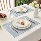 Romanstile Vinyl Placemats Set of 4-12 X 18 Inch - Heat Resistant Place Mats 100% Waterproof Oilproof Wipeable Reversible Faux Leather Table Mats for Kitchen/Dining/Party/Outdoor, Sky Blue