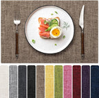 Blue Forest Placemats Set of 6, Dual-Layered Thickened Faux Linen Cloth Place Mats Heat Resistant Machine Washable Wrinkle Free Table Mats Indoor/Outdoor (Burlap)