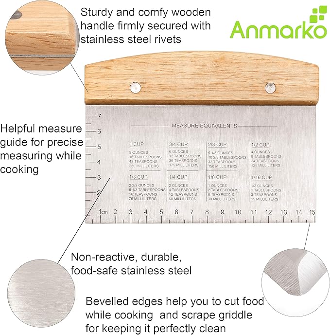 Dough Cutter for Bread and Pizza Dough - Stainless Steel Metal Griddle Scraper Chopper - Multipurpose Bench Scraper Kitchen Utensil for Flat Top Griddle - Commercial Quality