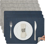 Myir JUN Placemats Dual Sided, Faux Leather Place Mats Set of 6 Indoor Placemat for Dining Table Outdoor Place Mat Manteles Individuales Square Non-Slip Washable Table Mats (Gray Blue, Set of 6)