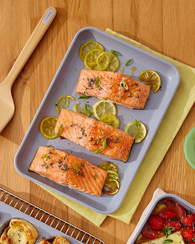 Caraway Nonstick Ceramic Small Baking Sheet Duo (9x13”) – Non-Toxic, PTFE & PFOA Free – Oven Safe – Aluminized Steel Core – Mini Sheet Pan for Baking, Roasting & More - Cream