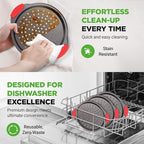 NutriChef 3-Piece Pizza Tray Set with Silicone Handles - Round Nonstick Pizza Pan with Perforated Holes, Durable Carbon Steel, Small, Medium, Large Sizes - Ideal for Crispy, Evenly Baked Pizzas (Gray)