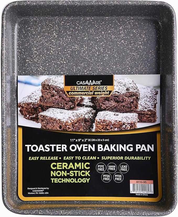 casaWare 11 x 9 x 2-inch Toaster Oven Ultimate Series Commercial Weight Ceramic Non-Stick Coating Baking Pan (Silver Granite)