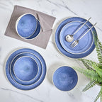 Sango Cove 12-Piece Blue Stoneware Dinnerware Set – Service for 4, Plate & Bowl Set, Blue with a White Speckled Underglaze, for Daily Dining & Entertainment, Microwave & Dishwasher Safe