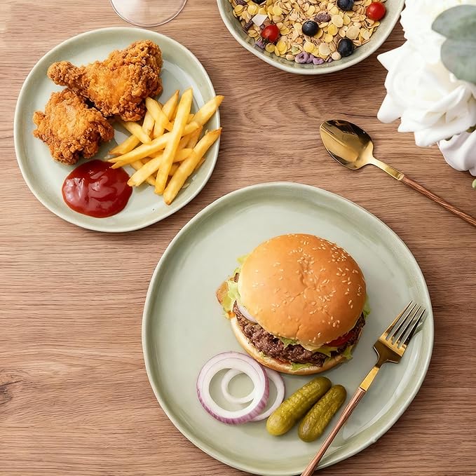 AmorArc Ceramic Dinnerware Sets,Handmade Reactive Glaze Stoneware Plates and Bowls Set,Highly Scratch Resistant | Dishwasher & Microwave Safe Dishes Set,Service for 4 (12pc)