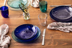 FORTESSA Los Cabos Tableware, 4-Piece Glass Dinner Plate Set (10.5 Inches), Dishwasher-Safe Glass Dinnerware Collection, Cobalt Blue