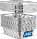 PLASTICPRO 50 Pack Aluminum Pans 6.5'' X 9" Disposable Pans with Covers Heavy Duty 2.25 lb Foil Pans for Baking and Cooking