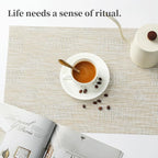 Leetaltree Wheat Placemats Set of 8 - Heat Resistant Non-Slip Place mats for Dining Table, Washable Durable PVC Vinyl Woven Table Mats（Wheat, 8）