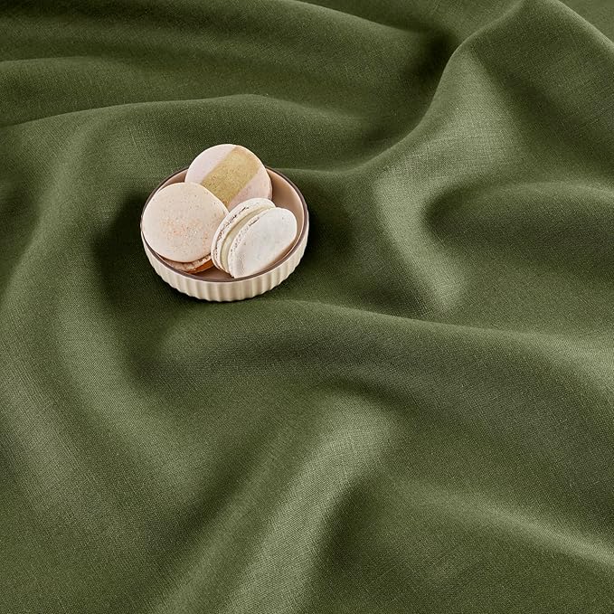 Solino Home Linen Table Runner 48 Inches - 100% Pure Linen Olive Hemstitch Table Runner 14 x 48 Inch Ideal for Dresser and Coffee Tables - Classic Hemstitch