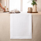 D'Moksha Homes Linen White Table Runner 60 Inches - Classic Hemstitch, 100% Pure Linen Coffee Table Runner 14 x 60 Inch Ideal for Dresser Tables - Summer, Fall and Halloween