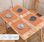 Ruvanti Linen Placemats Set of 6-13x19 Inch, Classic Hemstitch, Heat ‎Resistant Machine Washable Place Mats, Soft & Elegant- Perfect for Christmas, ‎Thanksgiving, Easter, Weddings, Dinner - Orange