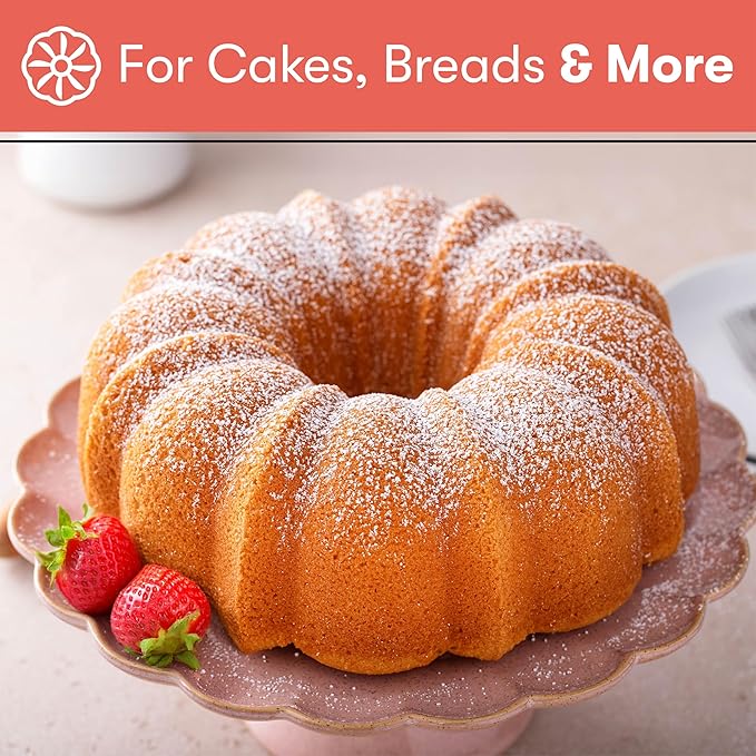 Cooking Light Heavy Duty Nonstick Bakeware Carbon Steel Fluted Tube Bundt Pan with Quick Release Coating, Manufactured without PFOA, Dishwasher Safe, Oven Safe, 9-Inch, Gray