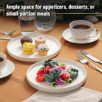 Brew To A Tea White Dessert Plates, Set of 12, 8" Round, Classic Style, Porcelain Construction, Dessert Plates