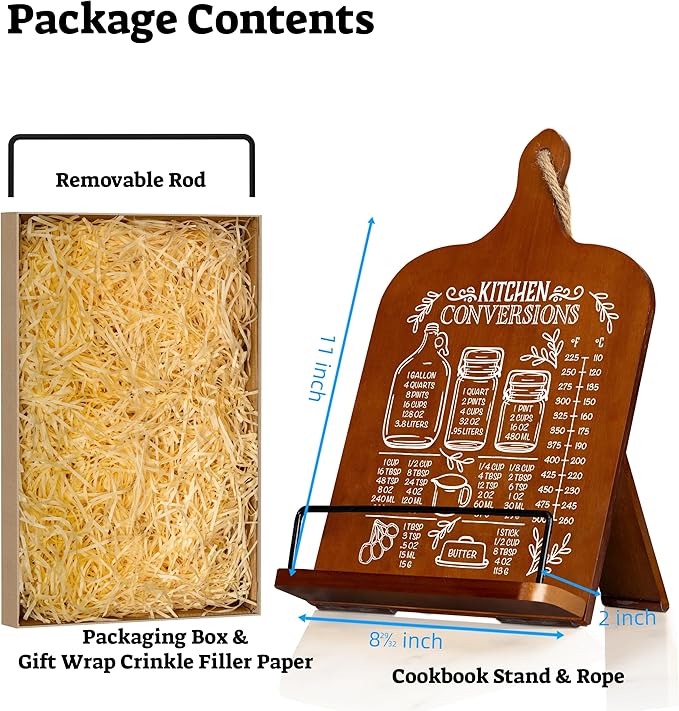 Kitchen Conversion Chart Cookbook Stand, Recipe Holder for Kitchen Counter, Cookbook Holder Stand, Kitchen Book Holder, Unique Gifts for Women, Bworn Color