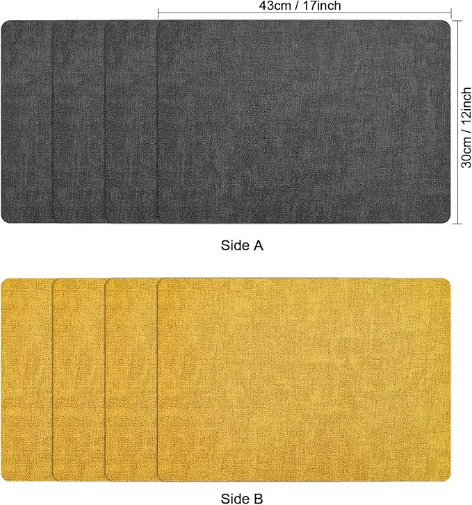 Myir JUN Dual Sided Placemats, Faux Leather Set of 4 for Dining Table Indoor Outdoor, Square Non-Slip Washable Table Mats (Gray Yellow)