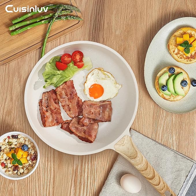 Pots and Pans Set Non Stick, 13Pcs Kitchen Cookware Sets, Granite Stone Induction Cookware Non Stick Cooking Set w/Frying Pans, Saucepans, Sauté Pan (PFOA Free), Cream White