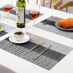 Leetaltree Grey with White Striped Placemats Set of 6 - Heat Resistant Non-Slip Place mats for Dining Table, Washable Durable PVC Vinyl Woven Table Mats（Grey Stripe, 6）