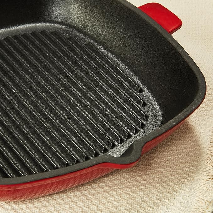 BergHOFF 10Pc Neo Enameled Cast Iron Cookware Set, Matching Lid, Oven Safe Up To 400°F, Red