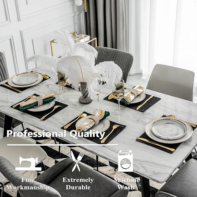 Home Brilliant Black Placemats Set of 8 Heat Resistant Halloween Table Mats Cloth Dining Spring Table Place Mats Kitchen Washable Placemat, Black