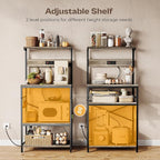SUPERJARE Kitchen Bakers Rack with Power Outlet, Coffee Bar Table 4 Tiers, Kitchen Microwave Stand with 6 S-Shaped Hooks, Kitchen Storage Shelf Rack for Spices, Pots and Pans - Greige