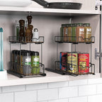 Simple Houseware 2-Tier Spice Rack Slide Out Wire Basket Drawer Organizer, Black