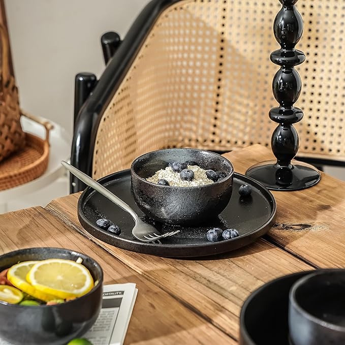 S&Q'S CERAMICS Ceramic Small Bowls for Kitchen, Set of 6, 9 ounces Ice Cream Bowls, Small Serving Bowls for Soup, Dipping, Condiments, Side Dishes, Snack, Prep (Black and Grey