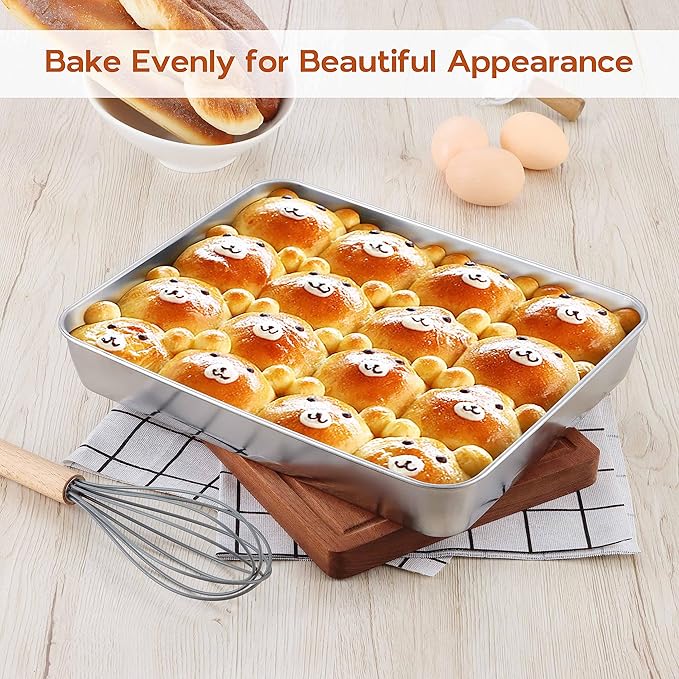 9¾ x 12½ x 2 Inch Baking Pan with Lid, 2 Pack Stainless Steel Lasagna Rectangular Cake Pan, Non Toxic & Dishwasher Safe