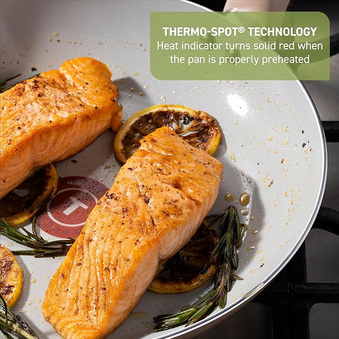 T-Fal Refresh Ceramic Nonstick Cookware Set, Oven Safe Up to 350ºF, 12-Piece, Includes Stockpot, Griddle, Frying Pans, Utensils, Ceramic Pots and Pans Set, Mint Green