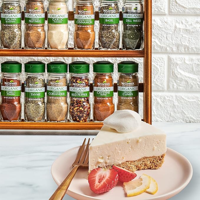 McCormick Gourmet Three Tier Wood 24 Piece Organic Spice Rack Organizer with Spices Included, 27.6 oz