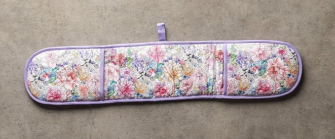Maison d' Hermine Double Oven Mitts 100% Cotton 7"x35" Double Oven Mitt Heat Resistant BBQ Cooking Gloves with Loop, Baking, Grilling, Home, Kitchen, Handling Hot Pans Spring Summer (Floral Love)