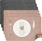 Myir JUN Placemats Dual Sided, Faux Leather Place Mats Set of 6 Indoor Placemats for Dining Table Outdoor Placemats Manteles Individuales Square Non-Slip Washable Table Mats (Gray Pink, Set of 6)