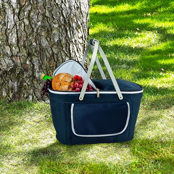 Picnic at Ascot Patented Collapsible Insulated Picnic Basket Equipped with Service For 4- Designed and Assembled in USA