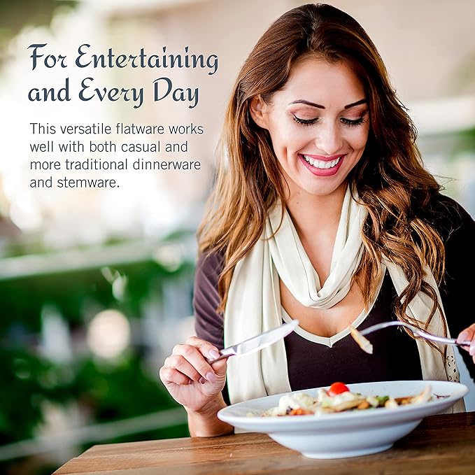 Mikasa Oliver Satin Flatware Set for 12, 65 Piece 18/10 Stainless Steel Silverware with Stylish Satin Finish and Serving Utensils, Durable Dinnerware Service