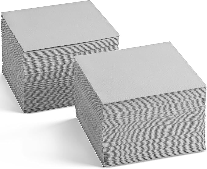 Disposable Linen-Feel Cocktail Napkins, 200-Pack 5" x 5" TALE GRAY Paper Beverage Napkins For Bar, Restaurant And Café, Dessert Napkins For Party, Wedding Or Event