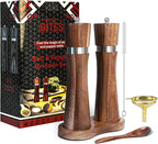 Acacia Wood Salt & Pepper Grinder Set – 8" Manual Adjustable Mills – Wooden Pepper Mill Gift Set with Funnel, Spoon & Brush – Eco-Friendly Kitchen Spice Grinder