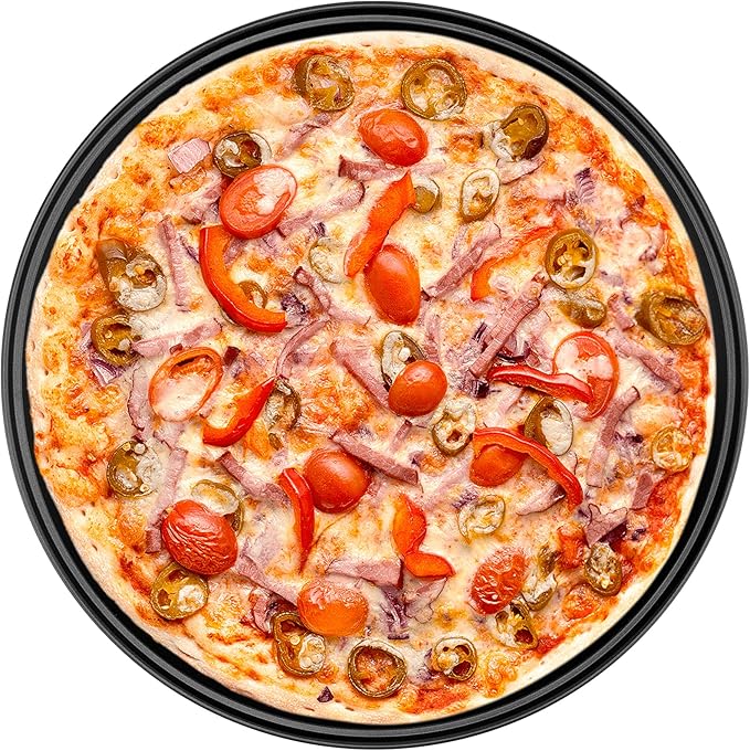 MANCHAP 4 Pack 12 Inch Round Pizza Baking Pan with Holes, Pizza Pan for Oven, Carbon Steel Non-stick Pizza Crisper Pan for Home Restaurant Baking, Black