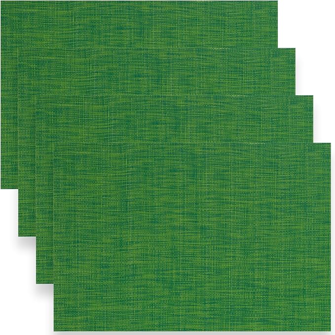 Myir JUN Placemats Set of 4, Vinyl Woven Placemats Place Mats Indoor Set of 4 Washable Table Mats Non-Slip Place mats for Dining Table (Dark Green, Set of 4)
