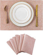 Home Brilliant Placemats Set of 6 Pink Apricot Table Place Mats for Women Wedding Decoration Blush Placemats Washable Place Mats for Dining Kitchen Restaurant Table, Pink