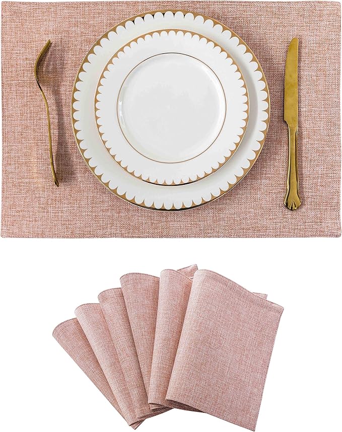 Home Brilliant Placemats Set of 6 Pink Apricot Table Place Mats for Women Wedding Decoration Blush Placemats Washable Place Mats for Dining Kitchen Restaurant Table, Pink
