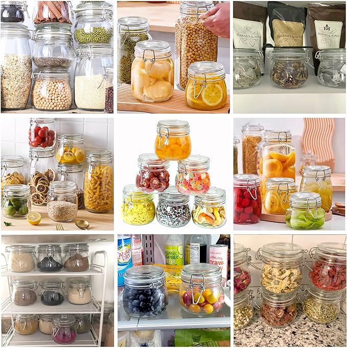 Glass Jar With Airtight Lid 24 OZ 3 Pack Airtight Food Storage Containers Leakproof Wide Mouth Canister For Coffee Beans, Sugar, Canning, Candy, Cereal, Pickle, Cookies, Dried Fruits