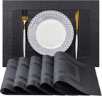 LEXMORE PVC Woven Placemats 4 PCS Wipeable Indoor/Outdoor Table Mats Washable Vinyl Place Mats for Dining Table, Set of 4-Black Cube