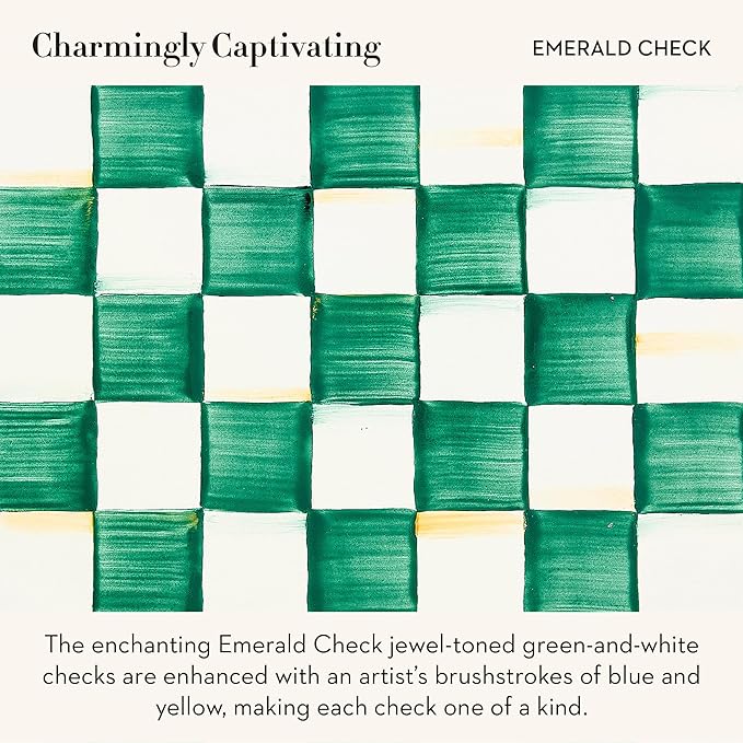 MACKENZIE-CHILDS Enamel Tea Kettle, Stylish Tea Kettle for Stovetop, Green-and-White Emerald Check, 2 Quarts