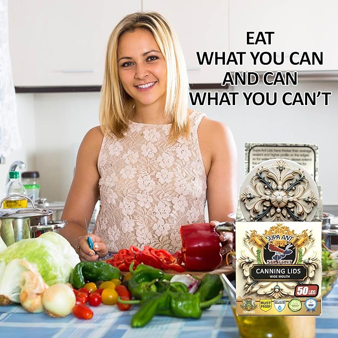 Supa Ant Thickest Canning Lids Wide Mouth (50 Pcs.) Food Grade Tin Can Lids for Canned Food - Buckle Proof & Rust Proof Lid for Canning Kit for Wide Mouth Mason Jars (White Pearls) Canning Supplies