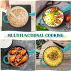 E-far Enameled Cast Iron Sauce Pan, 2 Quart Dutch Oven Saucepan with Lid, Small Sauce Pot for Cooking, Boiling, Healthy & Non Toxic, Induction & Oven Safe, Green