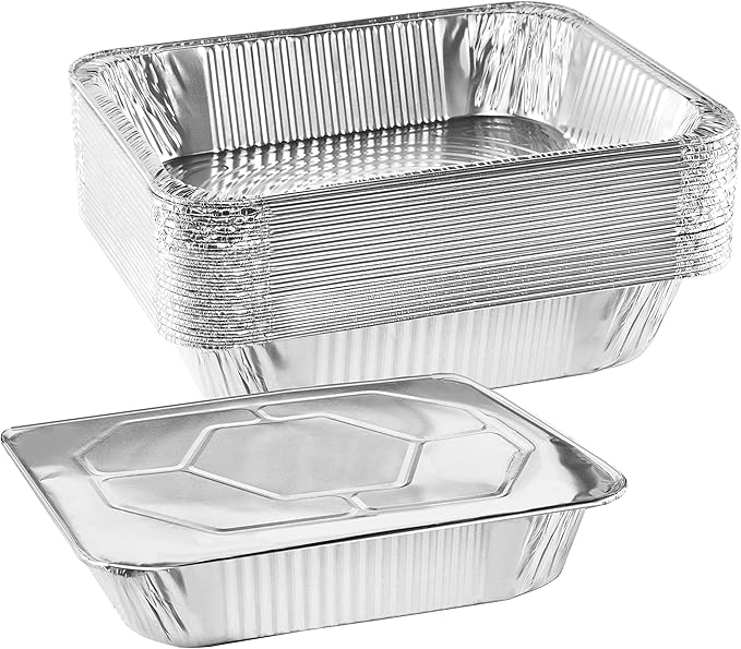 NYHI 9x13 Disposable Aluminum Foil Pans With Lids Large Half Size Deep Steam Pan and Oven Buffet Trays Food Containers for Catering Baking Roasting (1)