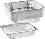 NYHI 9x13 Disposable Aluminum Foil Pans With Lids Large Half Size Deep Steam Pan and Oven Buffet Trays Food Containers for Catering Baking Roasting (1)