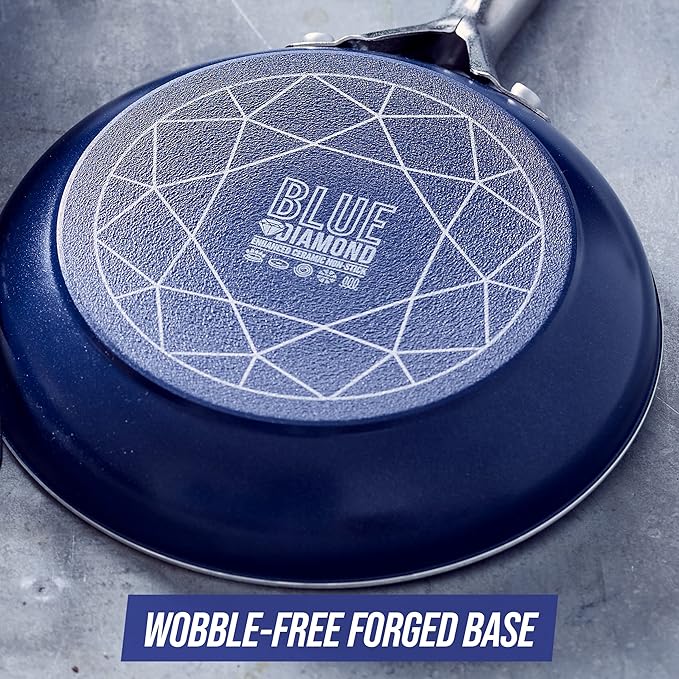 Blue Diamond 14" Nonstick Frying Pan Skillet, Diamond Infused PFAS & PTFE-Free Ceramic Pot, Dishwasher & Oven Safe, Stay Cool Handle, Durable Non Toxic Metal Utensil Safe, Family Jumbo Pan, Blue