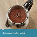 Farberware Electric Coffee Percolator, FCP240, Stainless Steel Basket, Automatic Keep Warm, No-Drip Spout, 4 Cup, Black/Silver